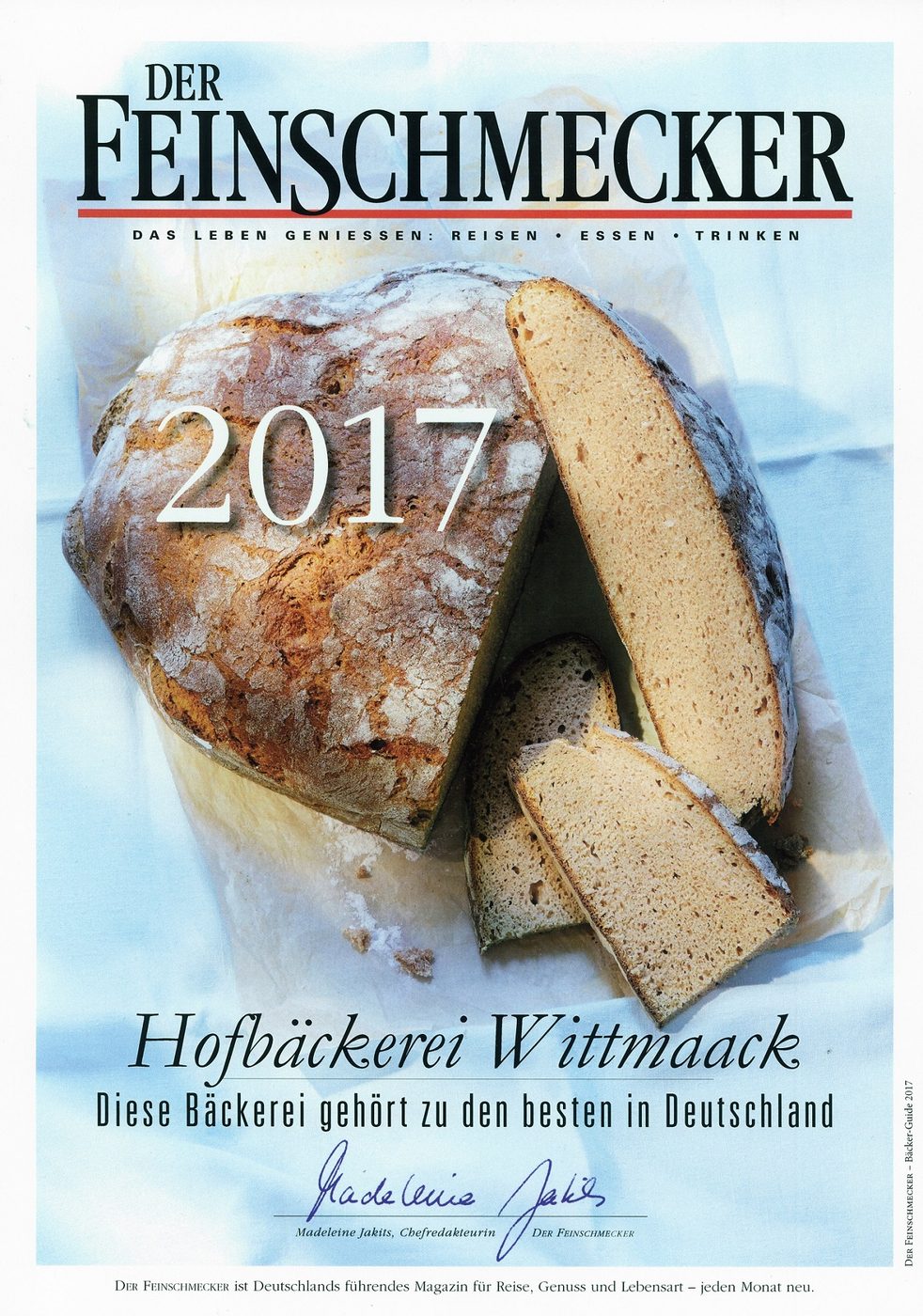 Auszeichnung Der Feinschmecker für die Hofbäckerei Wittmaack